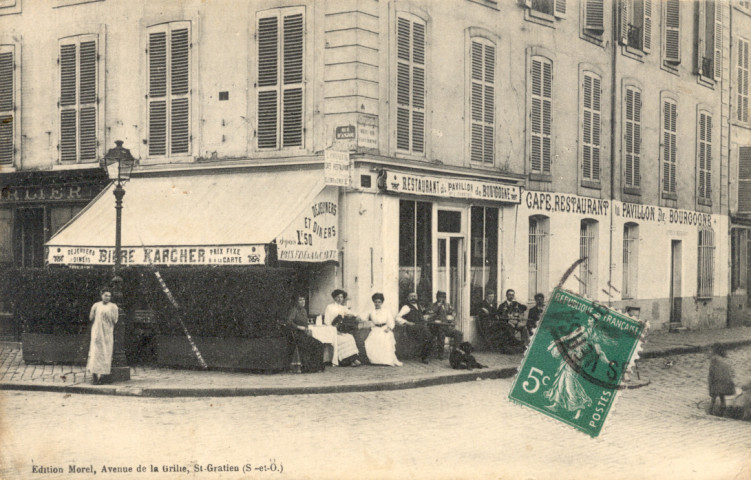 [Café-restaurant Le Pavillon de Bourgogne]. Édition Morel, avenue de la Grille, Saint-Gratien (S.-et-O.)