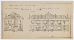 Maisons ouvrières. Legs Meinadier. Pavillon A. Façades latérale et postérieure.