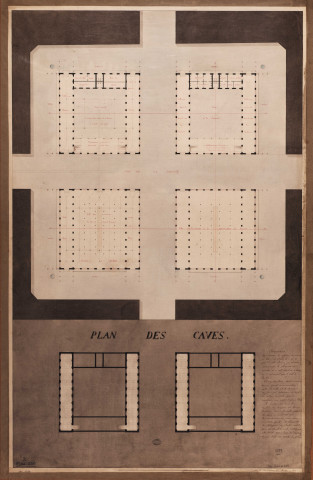 Projet pour la construction du marché Notre-Dame, avec le plan des caves.