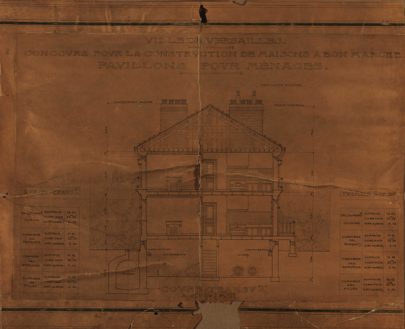 Concours pour la construction de maisons à bon marché. Pavillons pour ménages (coupe transversale).