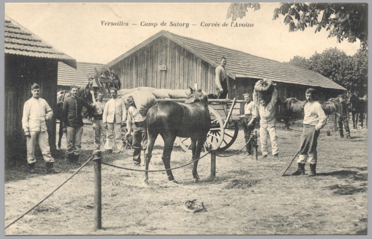 Versailles - Camp de Satory - Corvée de l'avoine. A. Bourdier, impr.-édit., Versailles