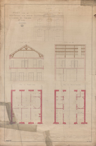 Projet pour la reconstruction d'un pavillon à l'entrée du cimetière Saint-Louis.