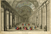Versilicarum dieum major porticas. Vue d'optique représentant la grande galerie de Versailles.