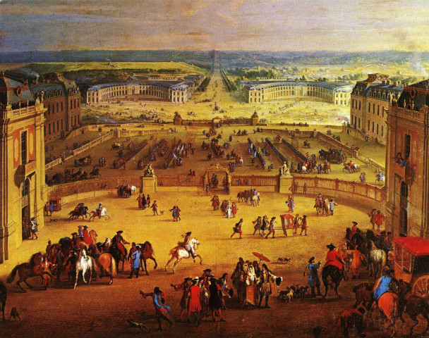 Le château de Versailles et les écuries vers 1690.