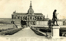 Versailles - École Nationale d'Horticulture - Statue de La Quintinie et église Saint-Louis. L.L.