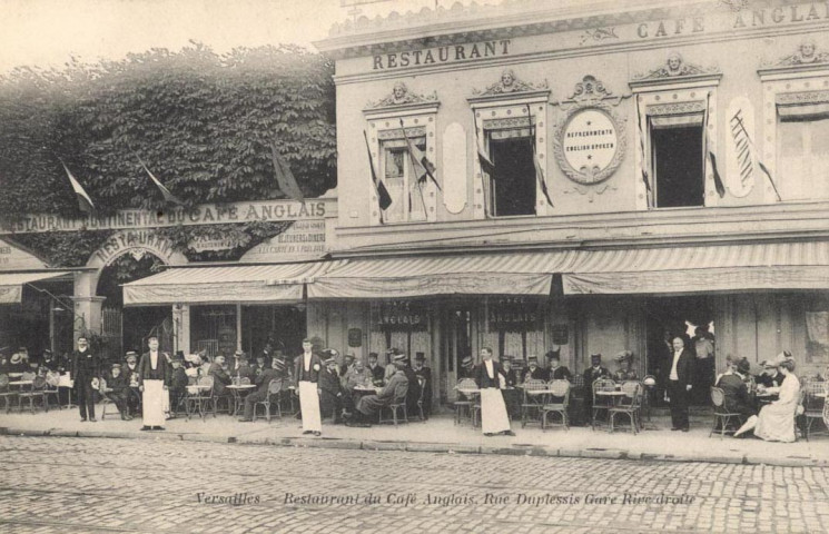 Versailles - Restaurant du Café Anglais, Rue Duplessis, Gare Rive droite. A. Bourdier, impr.-édit., Versailles