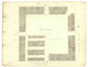 Ancien marché Notre-Dame divisé en carrés, avec les noms des concessionnaires des baraques. Marché aux poissons (indication de la surface).