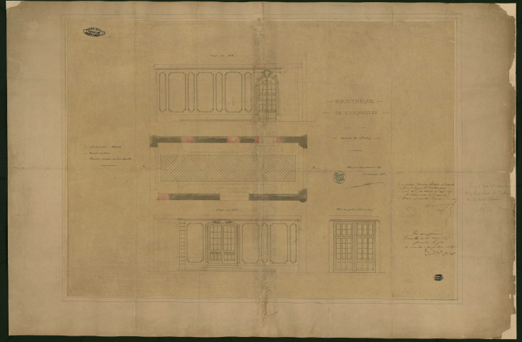 Bibliothèque de Versailles. Projet pour la restauration et la décoration de l'entrée de la bibliothèque.