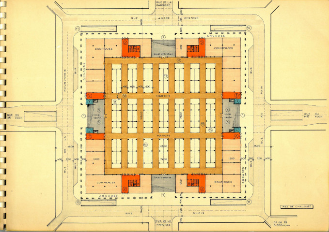 Dossier pour le projet de reconstruction du marché Notre-Dame (8 planches).