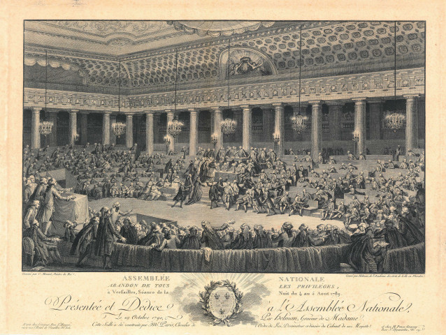 Assemblée Nationale. Abandon de tous les privilèges à Versailles, séance du 4 au 5 août 1789.