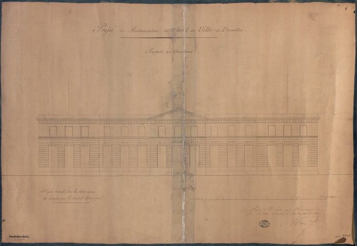 Projet de restauration de l'hôtel de ville de Versailles. Façade au couchant.