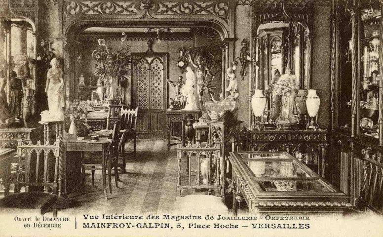 Vue intérieure des magasins de joaillerie-orfèvrerie Mainfroy-Galpin, 5 place Hoche - Versailles.