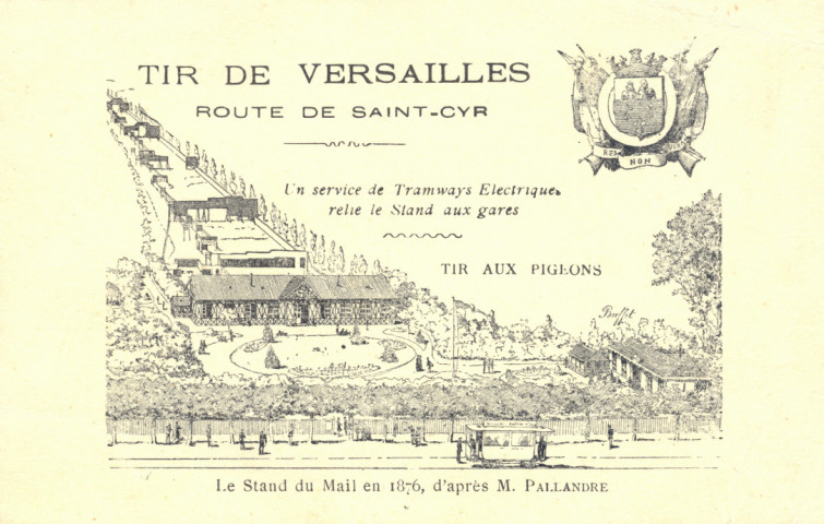Tir de Versailles. Route de Saint-Cyr. Le stand du mail en 1876, d'après M. Pallandre.