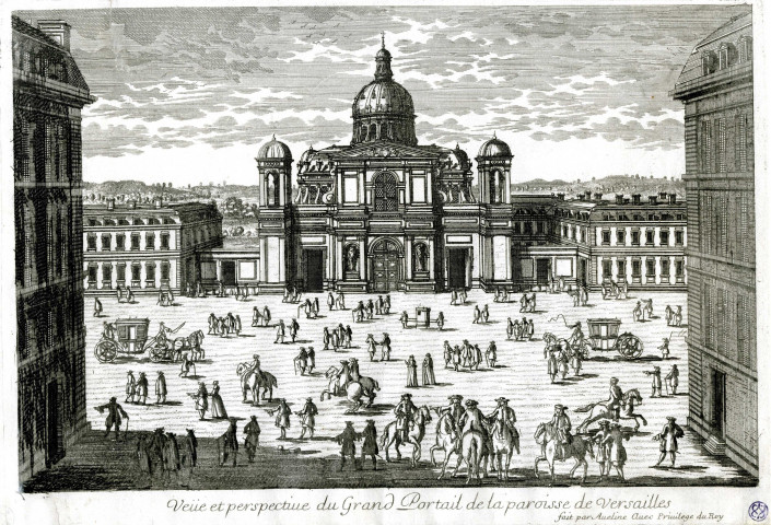 Veüe et perspective du Grand Portail de la paroisse de Versailles.