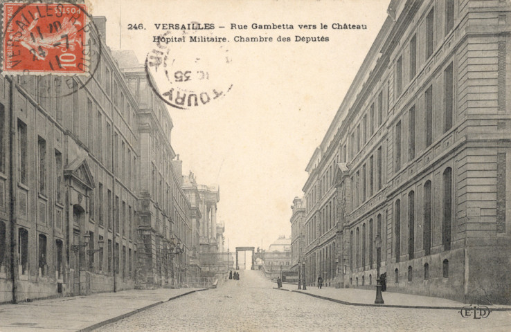 Versailles - Rue Gambetta vers le Château - Hôpital Militaire - Chambre des Députés. E.L.D.