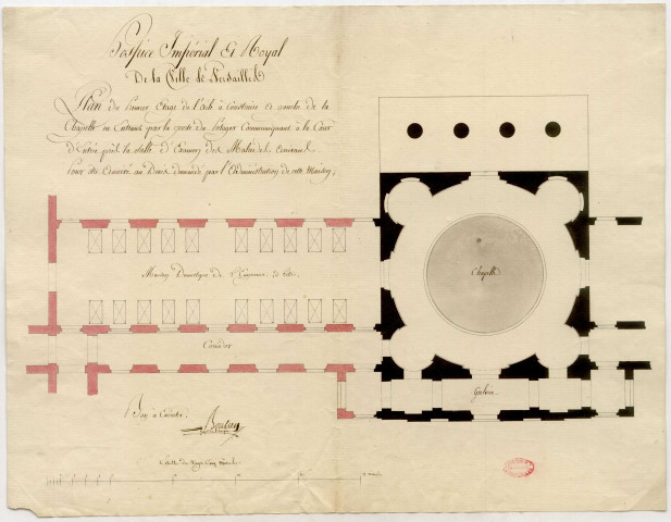 Hospice impérial et royal de la ville de Versailles. Premier étage de l'aile à construire à gauche de la chapelle en entrant par la porte du potager.