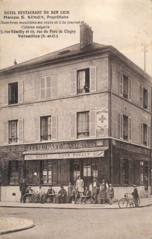 Hôtel Restaurant Du Bon Coin - Maison K. Simon, Propriétaire - Chambres meublées au mois et à la journée - Cuisine soignée -37, rue Rémilly et 19, rue du Parc de Clagny - Versailles (S.-et-O.). Cliché Bessard, Versailles