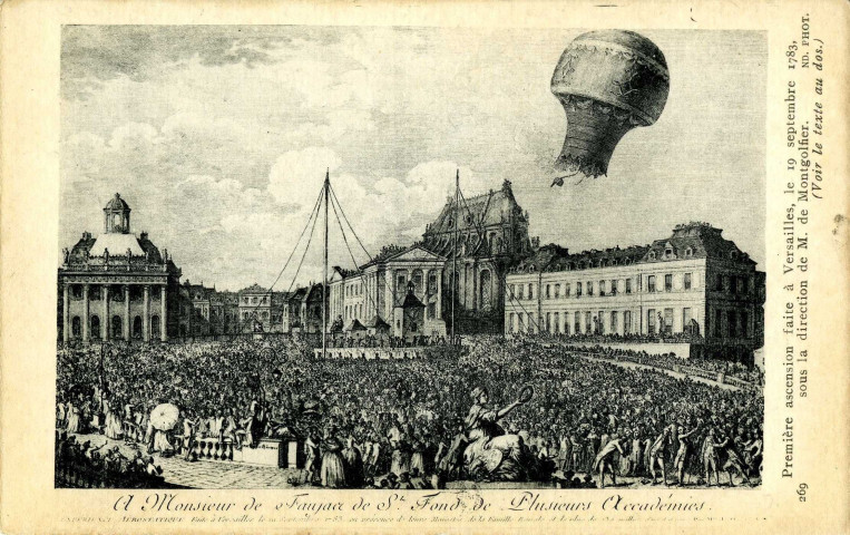 Première ascension faite à Versailles, le 19 septembre 1783, sous la direction de M. de Montgolfier. Neurdein frères, imp. Crété, succ., Paris-Corbeil