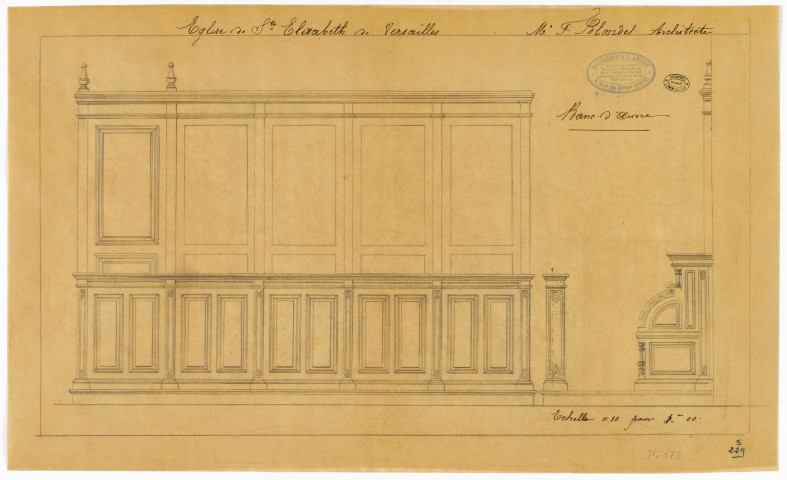 Eglise Sainte-Elisabeth de Versailles. Banc d'oeuvre.