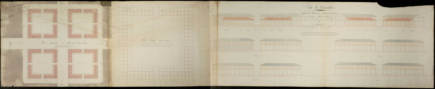 Esquisse du plan d'un marché à construire dans le quartier Notre-Dame lequel plan a été approuvé par son excellence le ministre secrétaire d'État au gouvernement de la Maison du Roi. Le 12 septembre 1826.