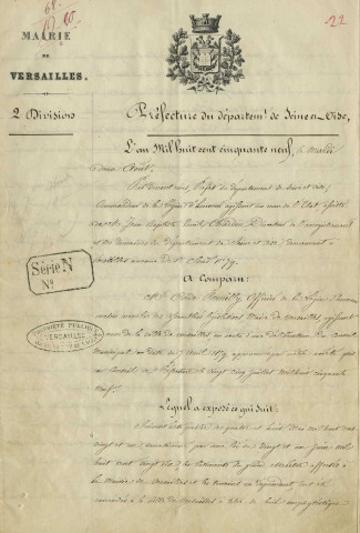 Acquisition de l'Hôtel de Ville par la municipalité.