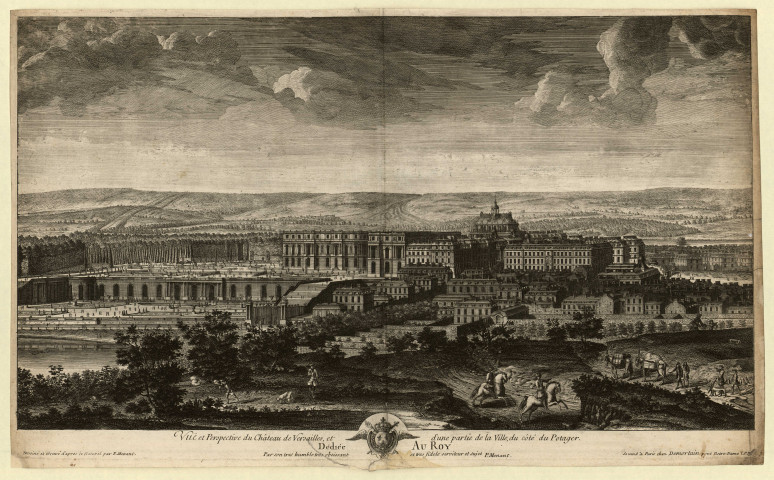 Vue et perspective du château de Versailles et d'une partie de la ville du côté du Potager.