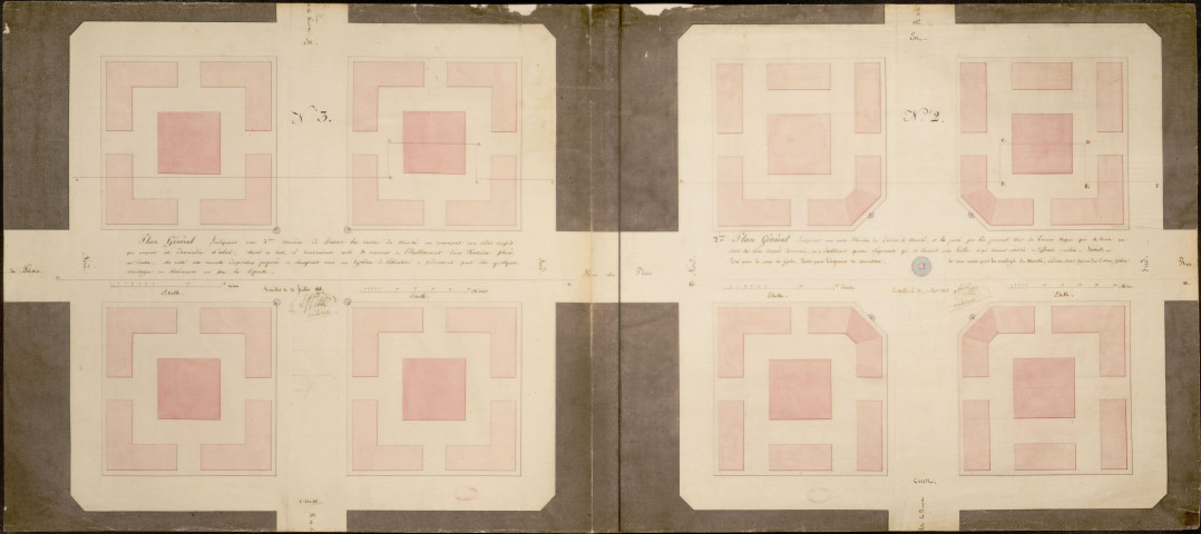 Marché Notre-Dame. Plan n°2 et 3 indiquant une autre manière de diviser le marché avec et sans pans coupés.