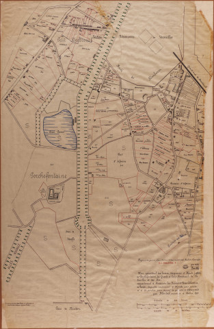 Plan géométral des terres, seigneuries et haute-Justice de Porchefontaine du Grand et Petit Montreuil, de la Bouillie et des Mé, appartenant à Messieurs les Révérends Pères Célestins de Paris lesquelles contiennent à 20 pieds pour perche et à 20 perches pour arpent, la quantité de 1700 arpents.