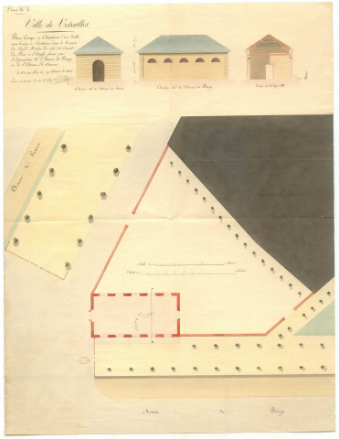 Halle aux grains à construire dans le terrain du Grand Maître, du côté de l'écurie du Roi, formé par l'intersection de l'avenue de Berry et de l'avenue de Sceaux. Plan N°2.