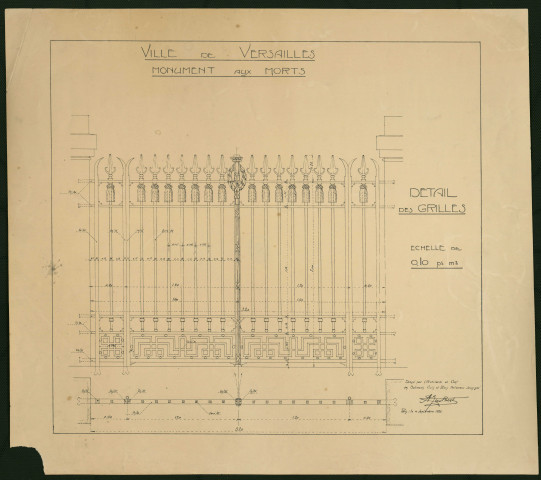 Monument aux Morts. Détail des grilles.