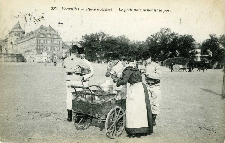 Versailles - Place d'Armes - Le petit noir pendant la pose. A. Bourdier, imp.-édit., Versailles