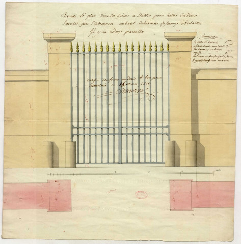 Grille à établir pour l'entrée des deux lavoirs près de l'abreuvoir, au bout de l'avenue de Sceaux à Versailles.