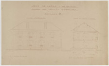 Legs Meinadier-d'Albignac. Maisons pour familles nombreuses. Pavillon B. façade postérieure et coupe sur salle à manger.