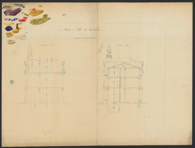 Ancien hôtel de ville de Versailles. Coupes transversales.