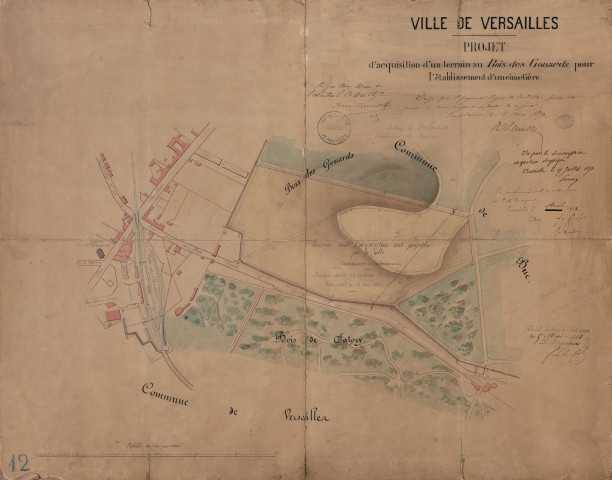 Projet d'acquisition d'un terrain au bois des Gonards pour l'établissement d'un cimetière.