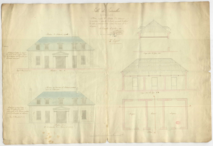 Bâtiment à construire gauche de l'entrée principale de l'hôtel de ville, ce bâtiment est destiné à servir de remise et de magasin. Deuxième projet.