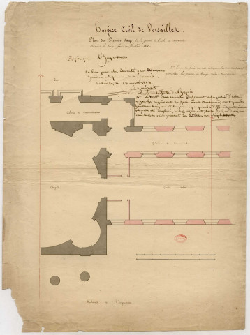 Hospice civil de Versailles. Premier étage de la partie de l'aile à construire suivant le devis fait en juillet 1811.