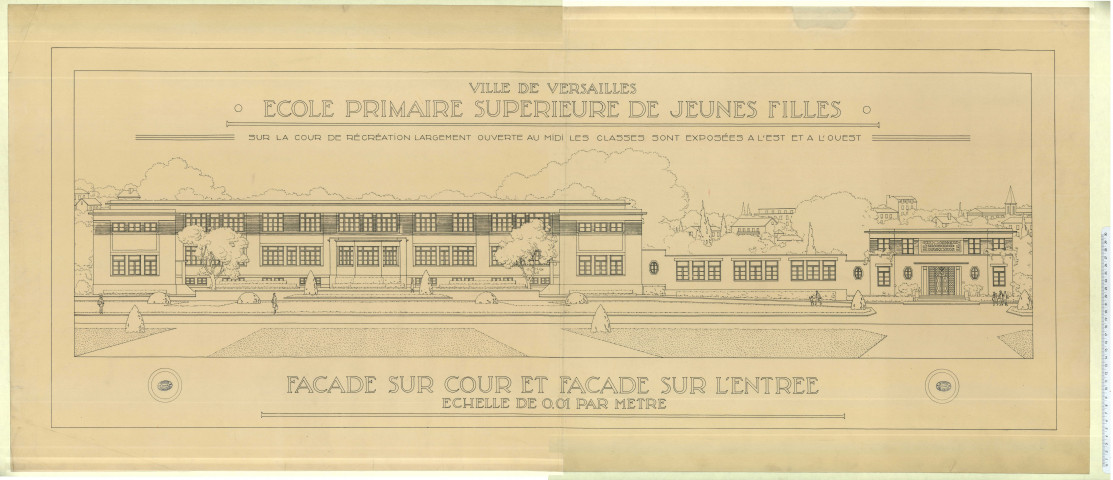 Ecole Primaire Supérieure de Jeunes Filles (R. Poincaré). Façade sur cour et façade sur entrée.