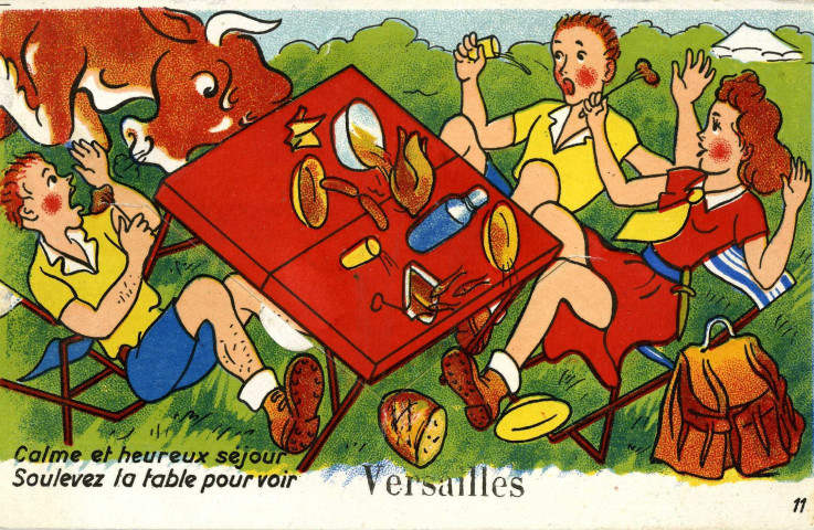 Calme et heureux séjour. Soulevez la table pour voir Versailles. Artaud père et fils éditeurs, avenue de la Close, Nantes