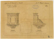 Eglise Sainte-Elisabeth de Versailles. Crédence en chêne en forme d'ambon.